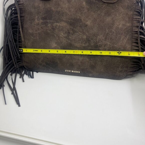 Steve Madden Boho Fringe Shoulder Bag Western Style Tote Purse NWT Brown Tan - Picture 9 of 13